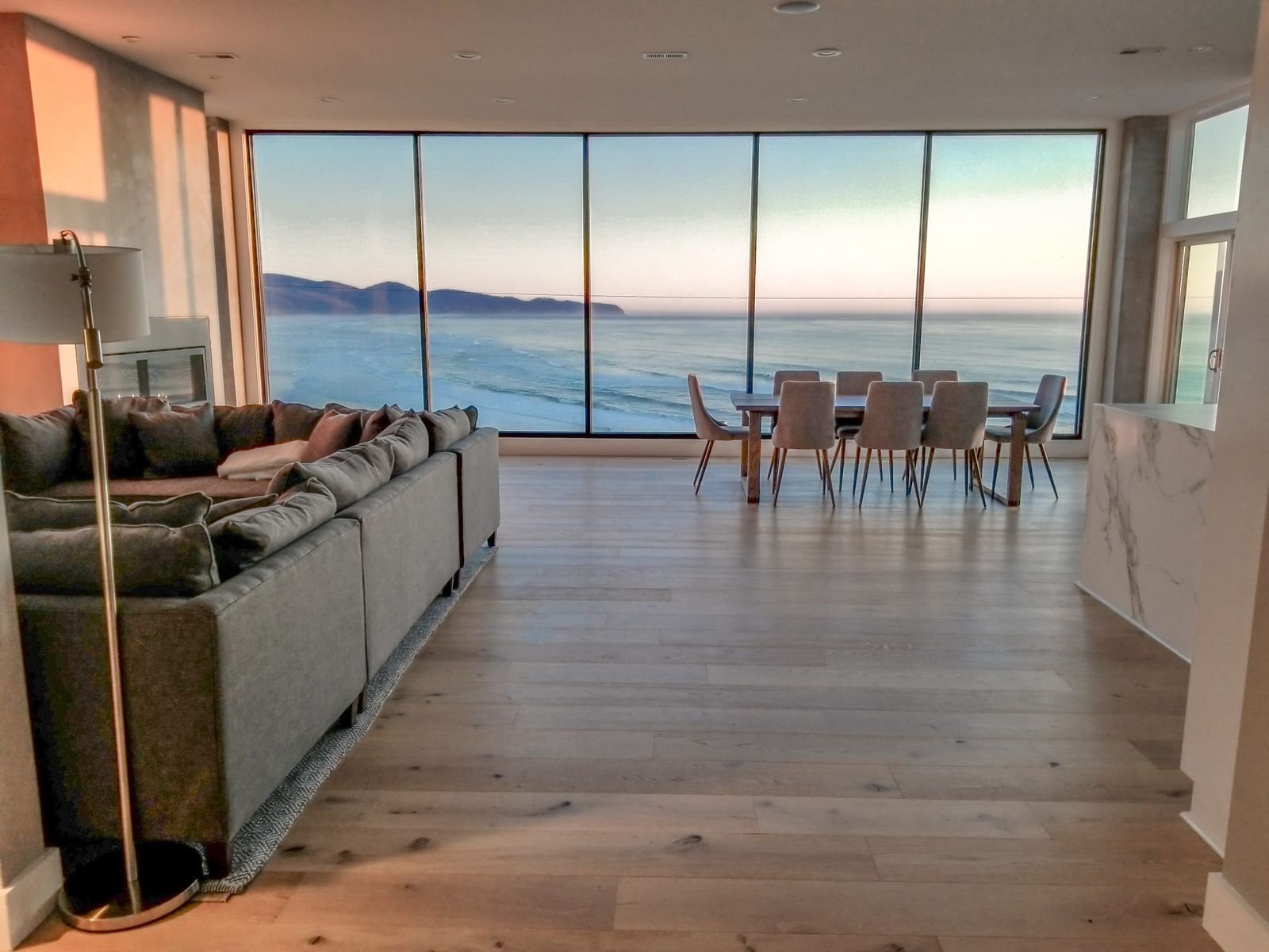 Oregon Coast beach house living room with ocean view