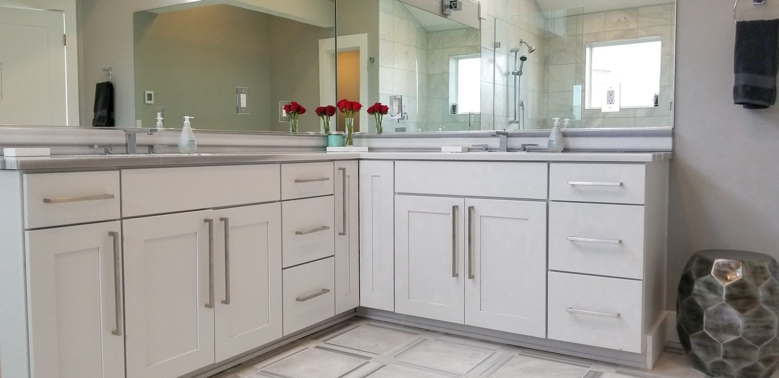 Beach house bathroom vanity cabinet installation