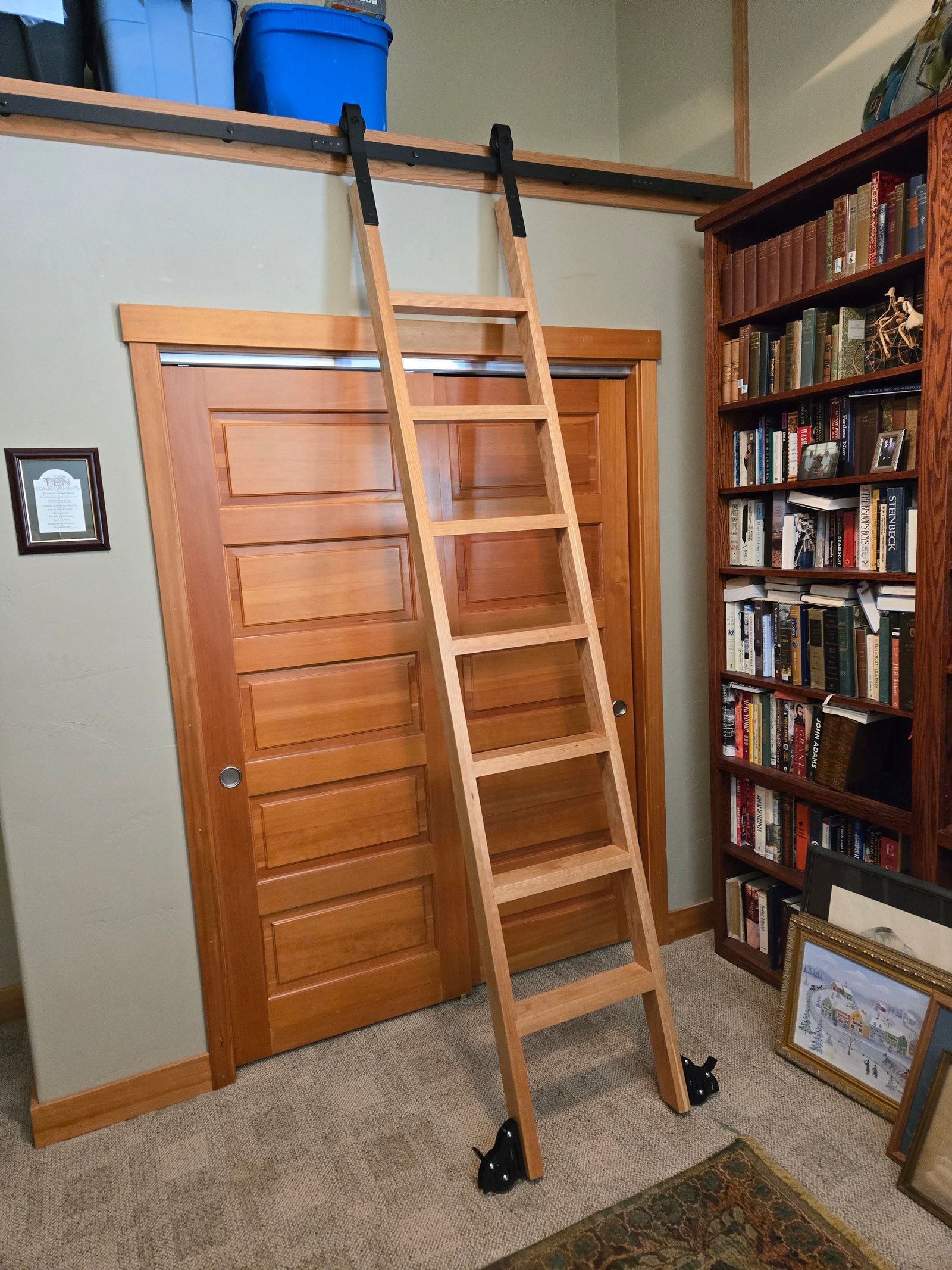 Cherry cabinet with bypass doors open