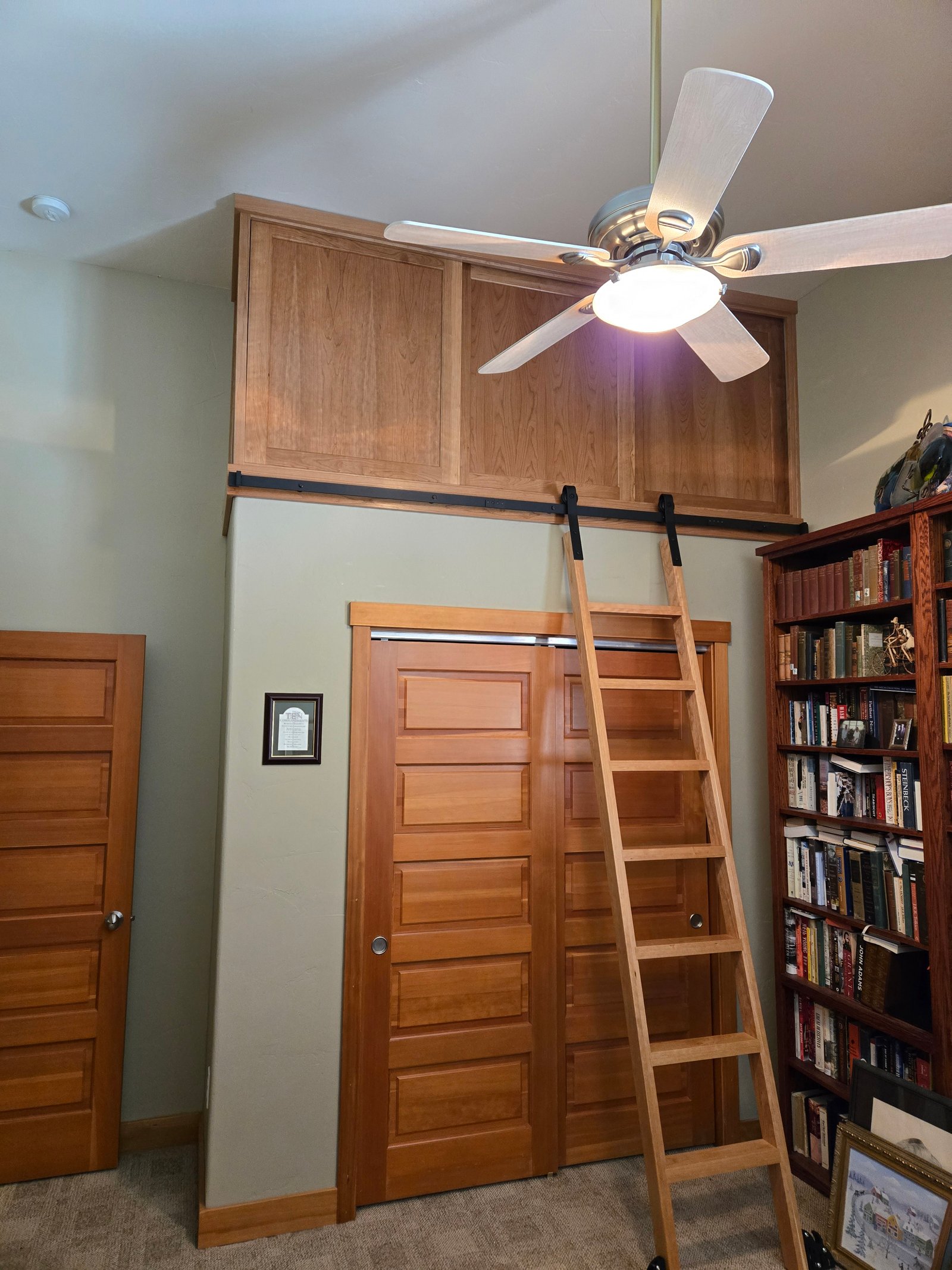Library ladder and upper shelf detail