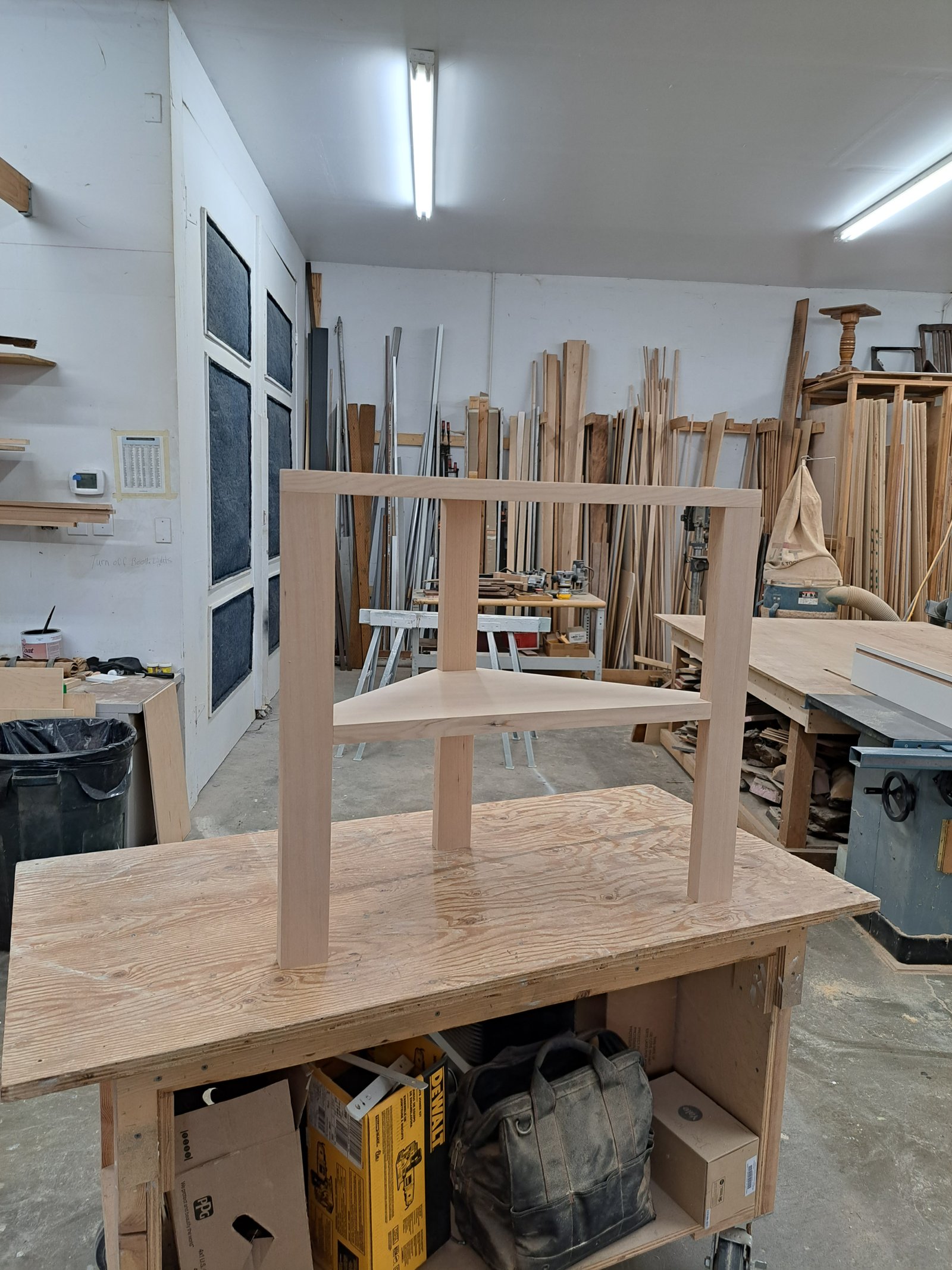 Custom corner table in hemlock