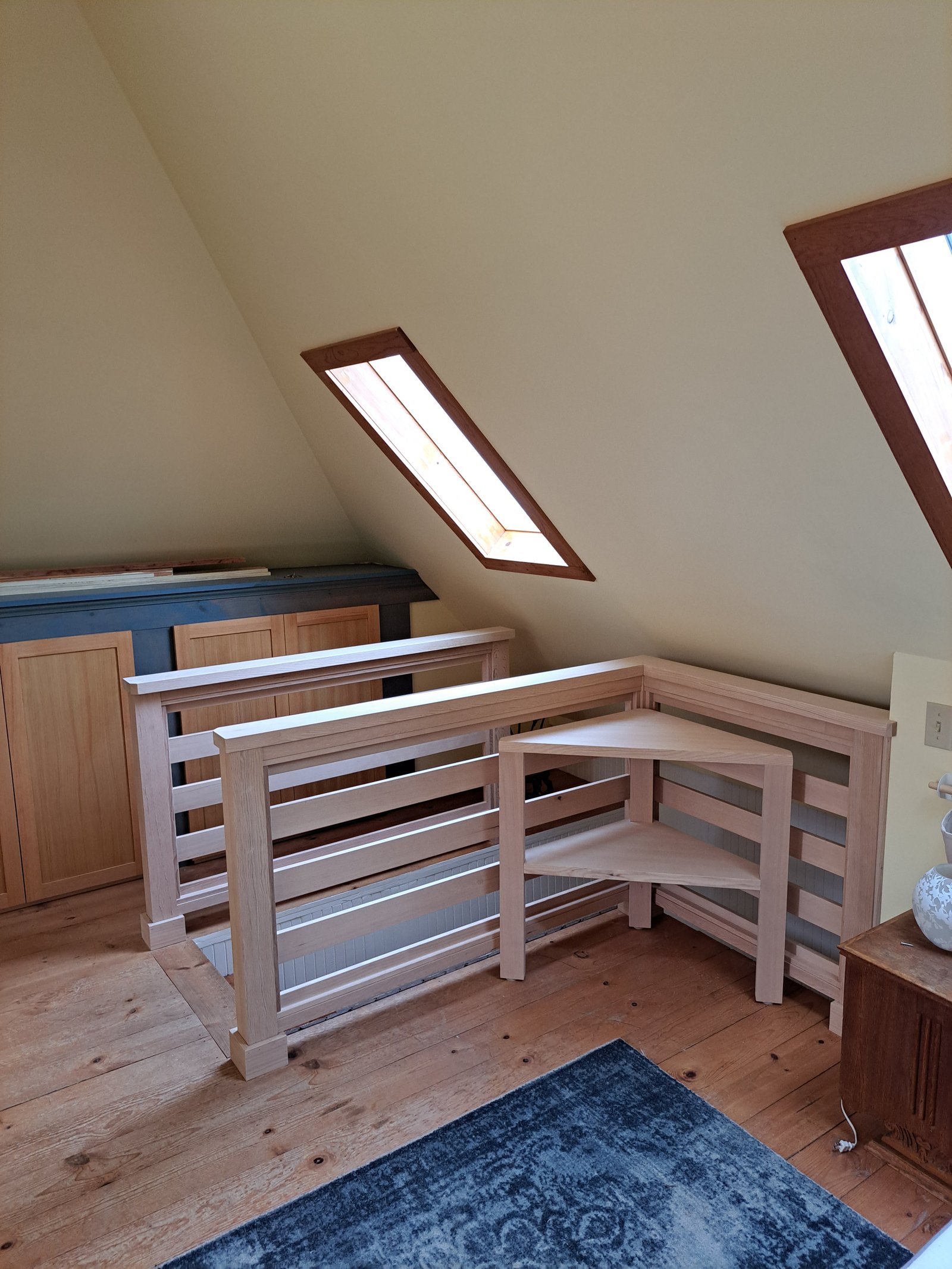 Completed hemlock railings and corner table Tillamook Oregon