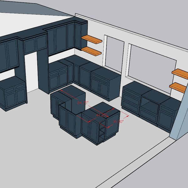 Casey Jay Winters Construction custom kitchen design and cabinet layout rendering, Tillamook Oregon