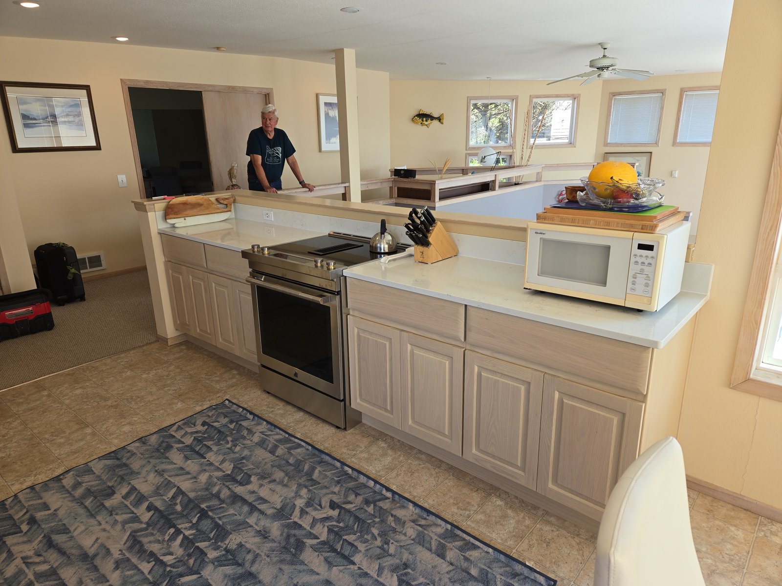Completed oak and whitewash cabinet build Tillamook Oregon