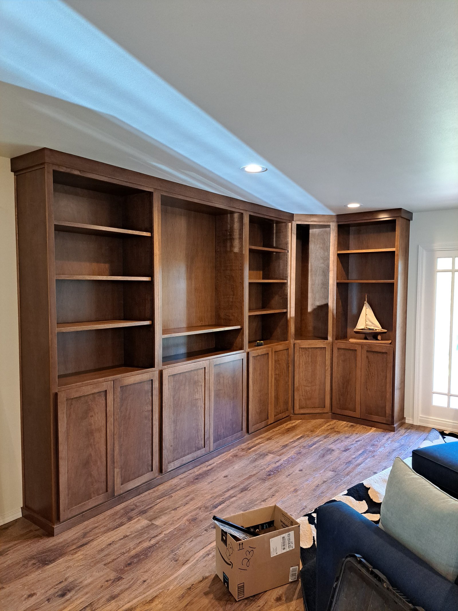 Entertainment center shelving and cabinet