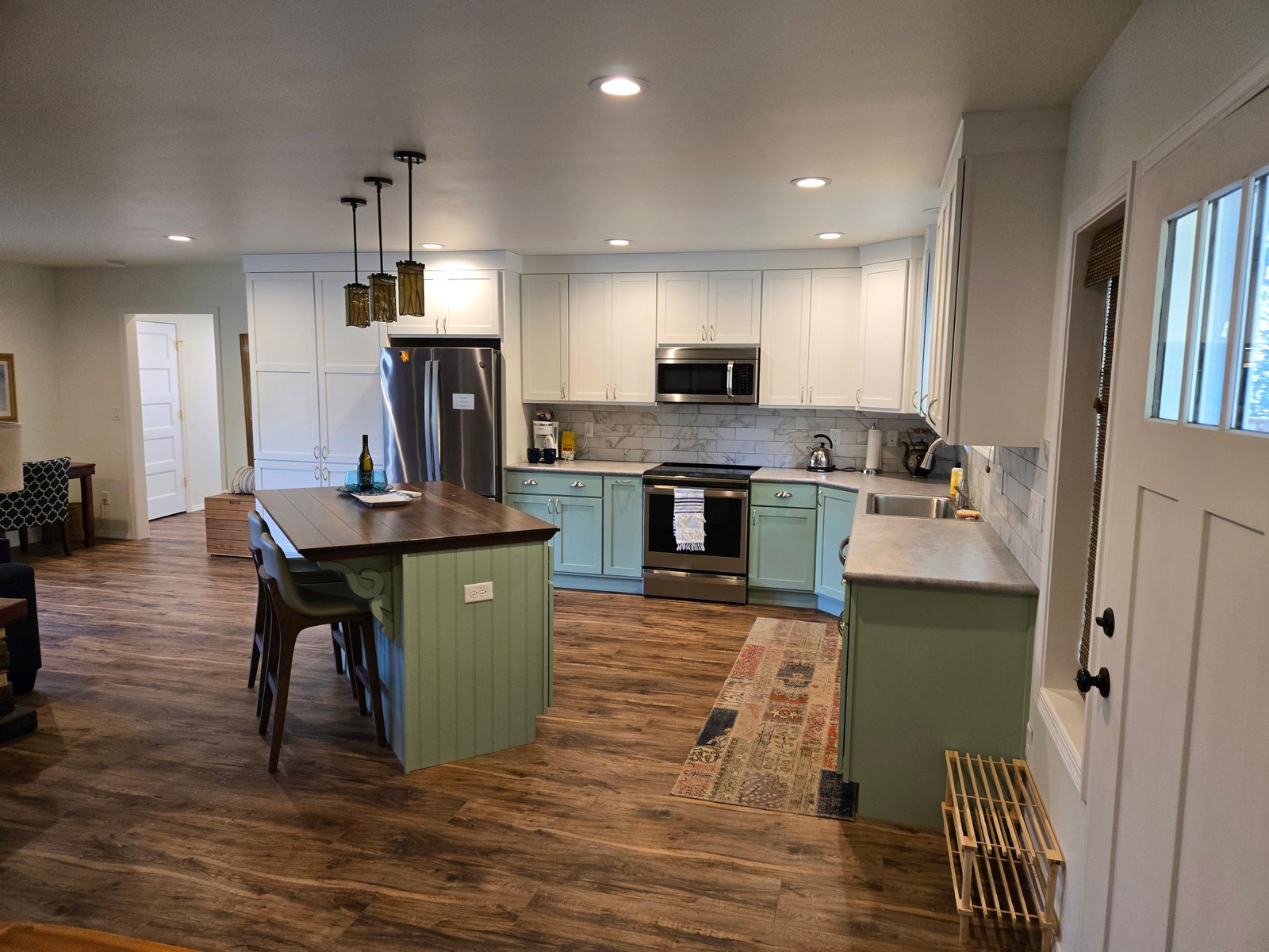 Completed two tone kitchen and bookcase Tillamook Oregon